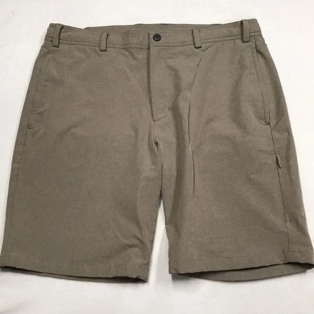 MACK WELDON Radius Flex Shorts Men L 36W Beige Tan Stretch Flat Front